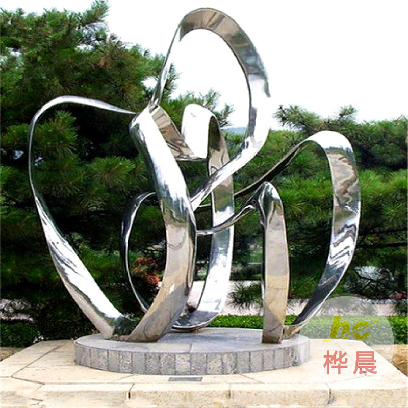 廣場(chǎng)戶(hù)外大型不銹鋼雕塑定制廠家園林水景觀鏡面鏤空抽象金屬小品