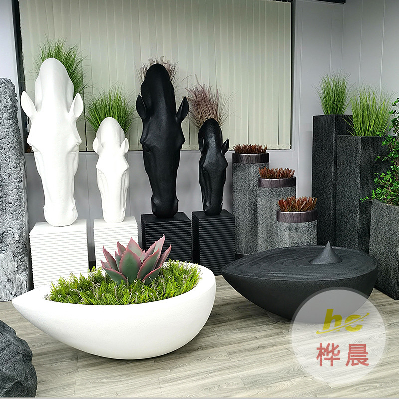 玻璃鋼花盆組合商場(chǎng)酒店市政種植花器FRP戶外橢圓落地大花缽廠家