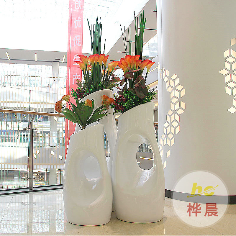 戶外不銹鋼花盆商場(chǎng)圓形花箱花池花缽大型玻璃鋼落地花器花壇花槽