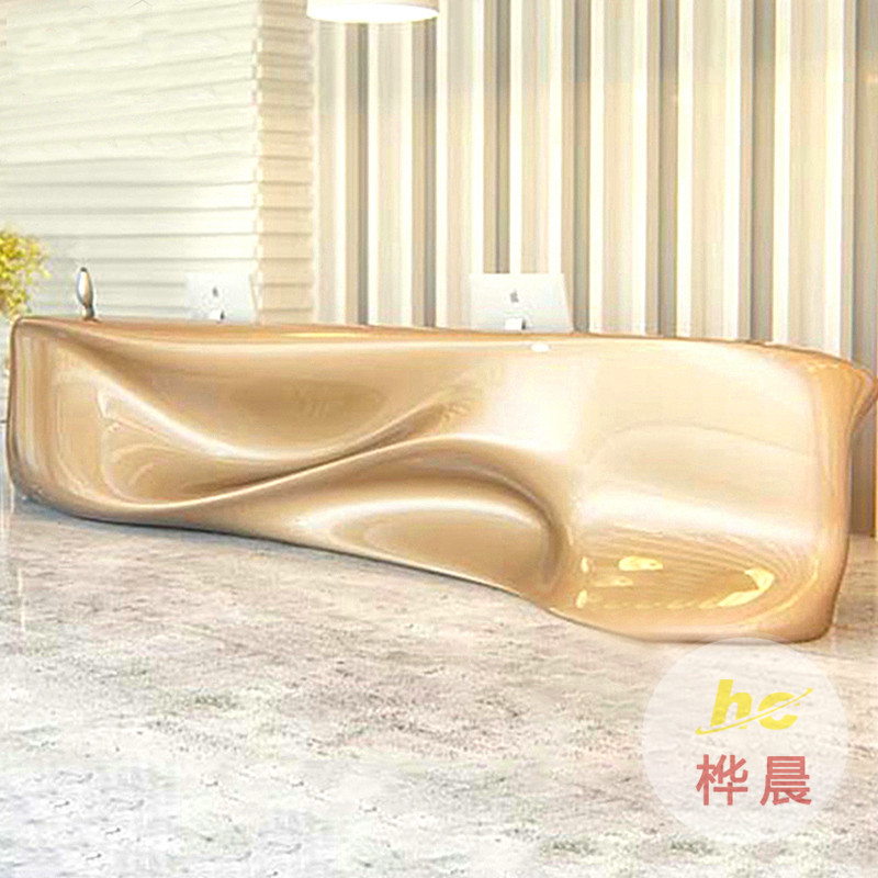 玻璃鋼異形前臺(tái)公司接待臺(tái)售樓部美陳發(fā)光創(chuàng)意吧臺(tái)酒店烤漆收銀臺(tái)