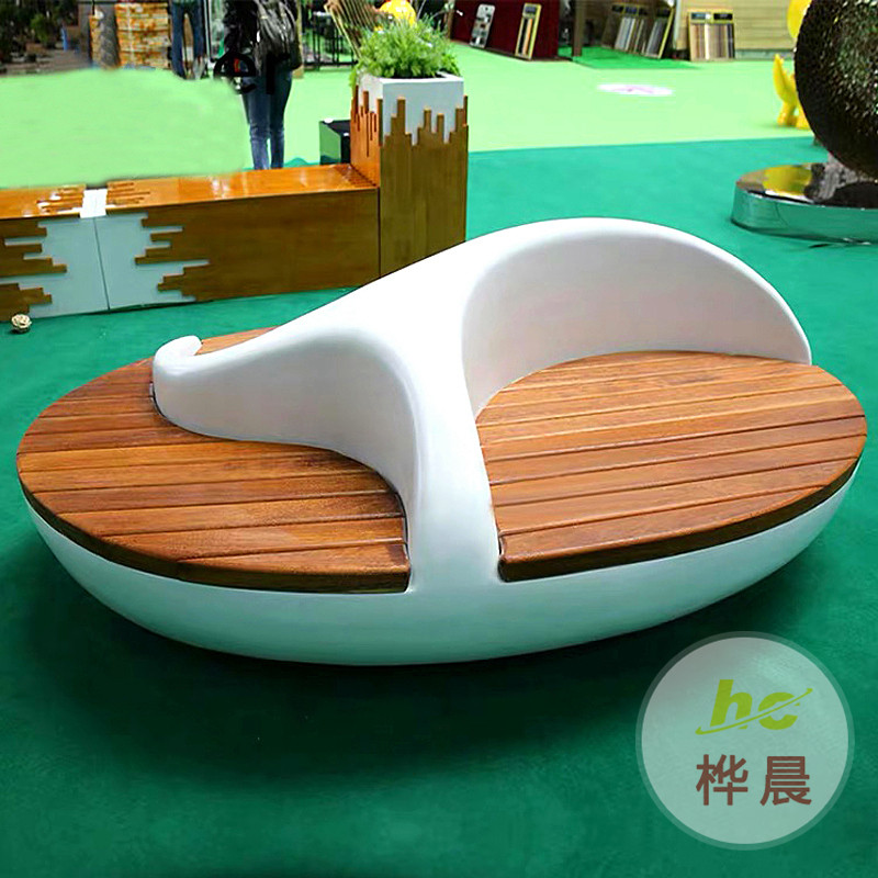 玻璃鋼圓形休閑椅廣場(chǎng)大型公共休息椅戶外防腐木花壇坐凳靠背座椅
